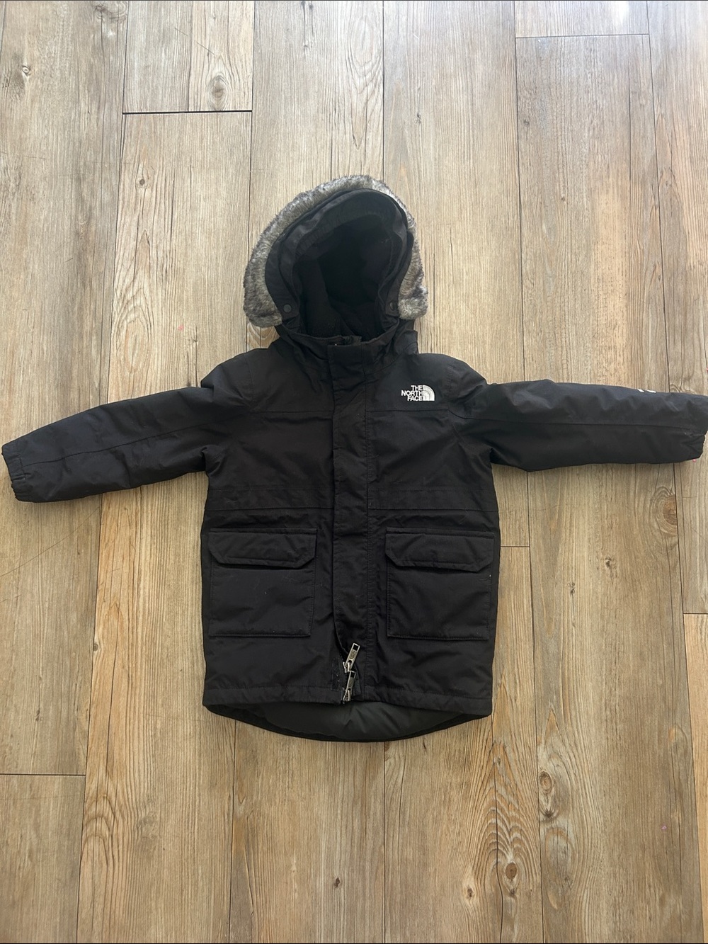The North Face Black Down Hooded Winter Parka with Faux-Fur Trim 3t